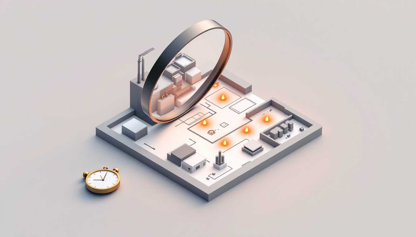 Diagnostic Flash : une loupe revele les automatisations prioritaires sur le plan d'un atelier